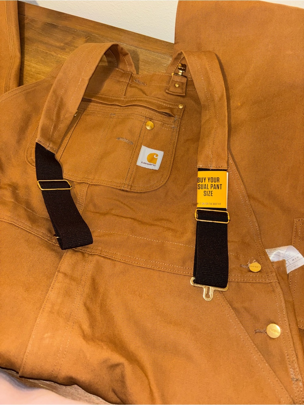 Carhartt Brown Bib Overalls Loose Fit Carpenter Workwear Duck Canvas Size 44x30 - Picture 2 of 5